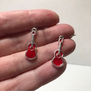3/$15 - Red & Silver Guitar Earrings